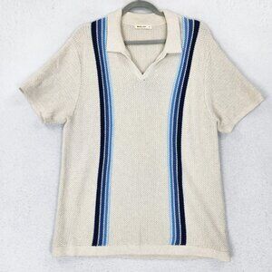 Marine Layer Shirt Mens XL Cream Blue Striped Conrad Short Sleeve Polo Sweater